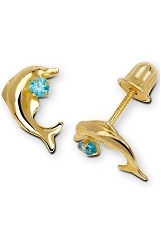 delightful teensy swimming dolphin screw back earrings for kids
